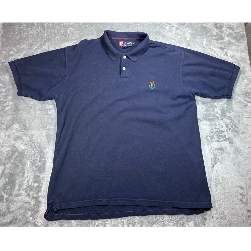 Chaps Ralph Lauren Mens XL Navy Blue Pique Polo Shirt Crest Logo Short Sleeve